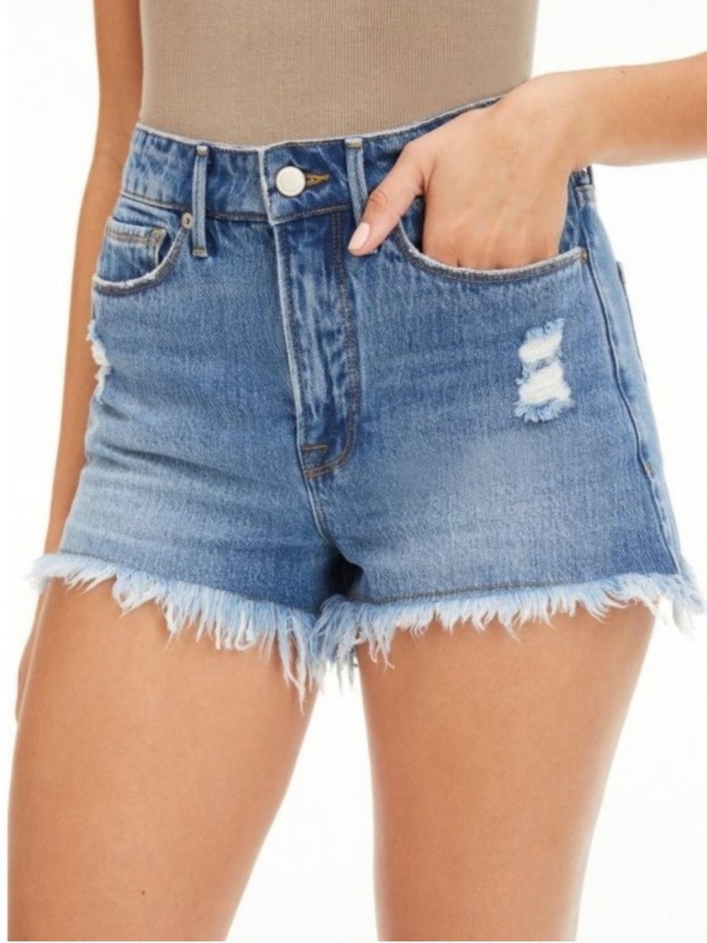 Good American | The Bombshell Shorts Size 8 / 29 Distressed Medium Wash